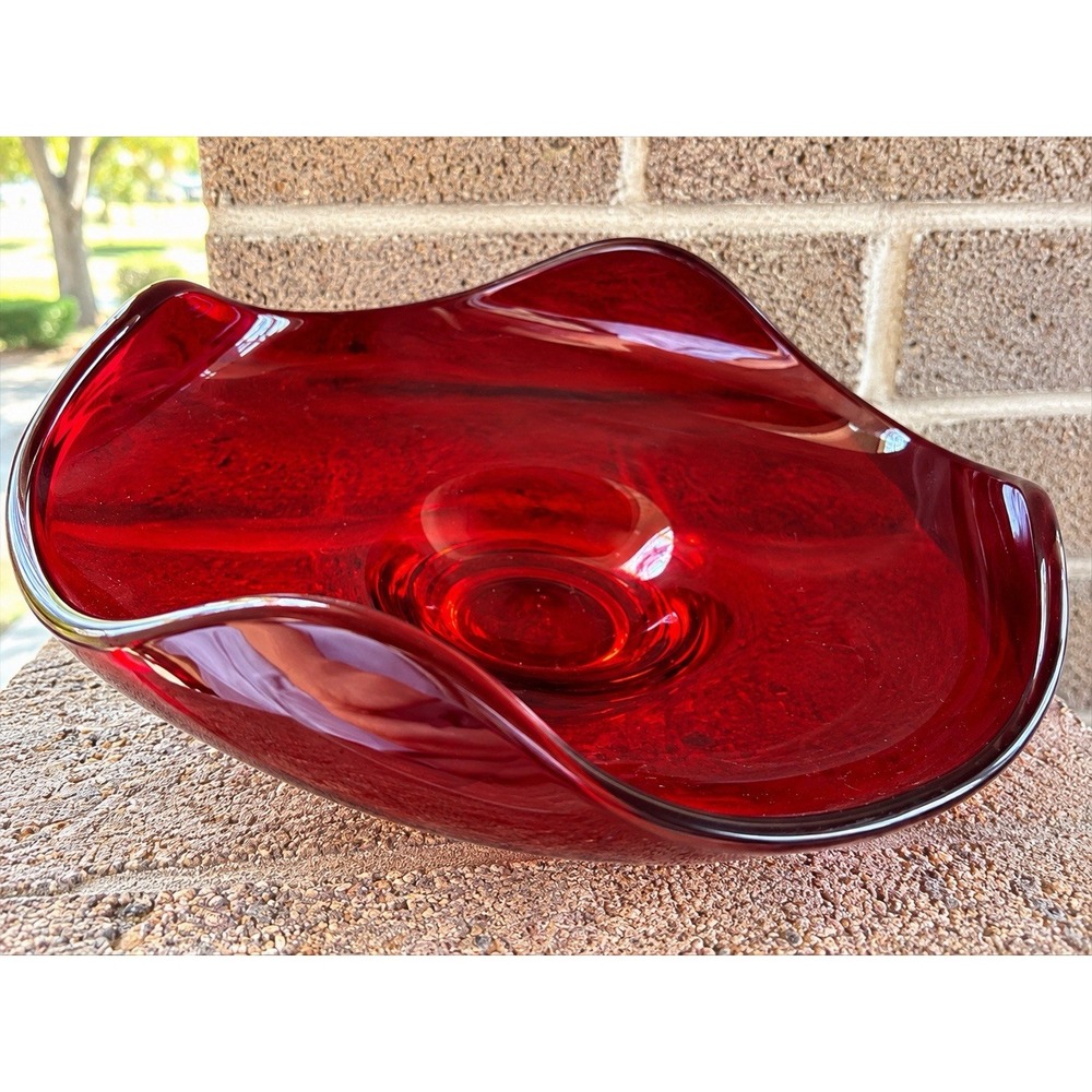 Vintage VIKING Epic Ruby Red Four Point Candy Bon Bon Dish Bowl Art Glass